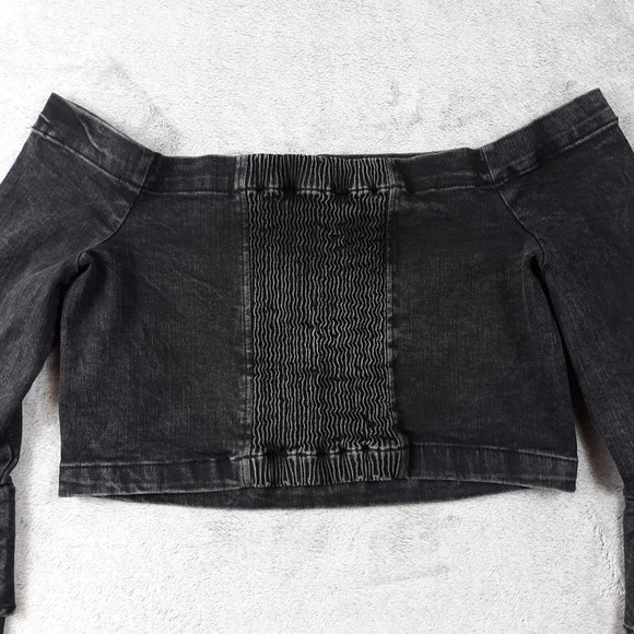 Zara Woman Black Denim Bell Sleeve Crop Top S - Picture 9 of 9